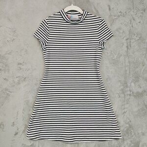 Free People Beach Dress Womens Size XS Gray/White Striped Mock Neck Fit & Flare